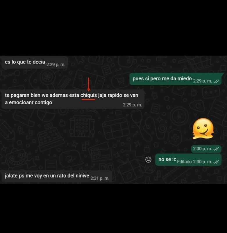 Chat de WhatsApp sobre explotación