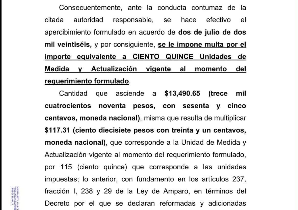 Resolutivo de multa en amparo