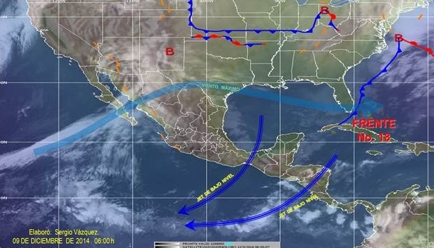 Frente Frío Número 18 se extiende hacia el sur del Golfo de México