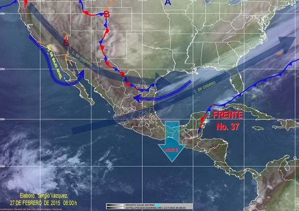 Sistema Frontal 37, originará potencial de lluvias fuertes en Oaxaca, así como evento de “Norte” en el Istmo y Golfo de Tehuantepec