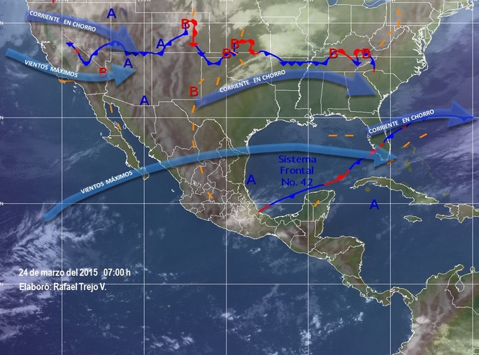 Se pronostican lluvias fuertes con tormentas eléctricas y caída de granizo en el sur y sureste del país debido al Sistema Frontal 42