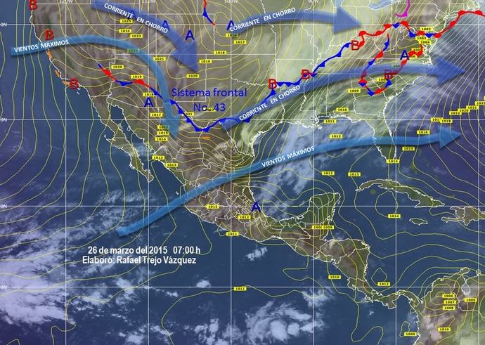 Potencial de lluvias muy fuertes a intensas con tormentas eléctricas y caída de granizo en el sur del país, debido al Frente Frío 43
