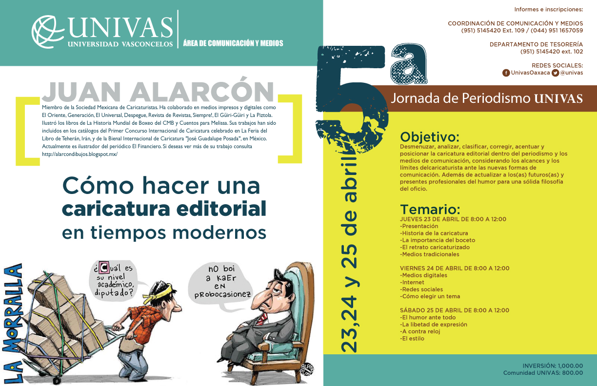 Anuncia UNIVAS 5a. Jornada de Periodismo; el tema, la caricatura editorial