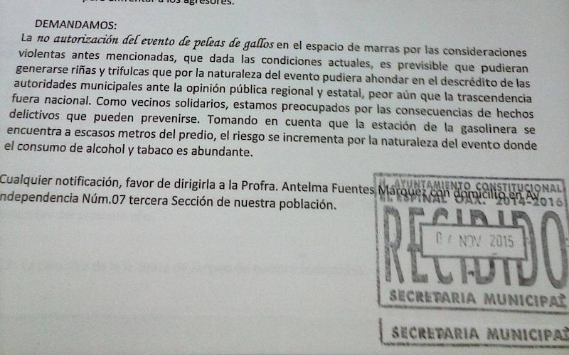 Vecinos piden a autoridad no dar permiso a “palenque”; temen por su seguridad