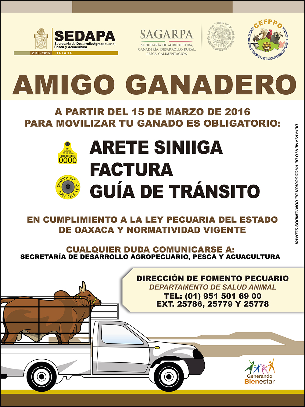 Obligatorio identificación individual de ganado para su movilización en Oaxaca: SEDAPA