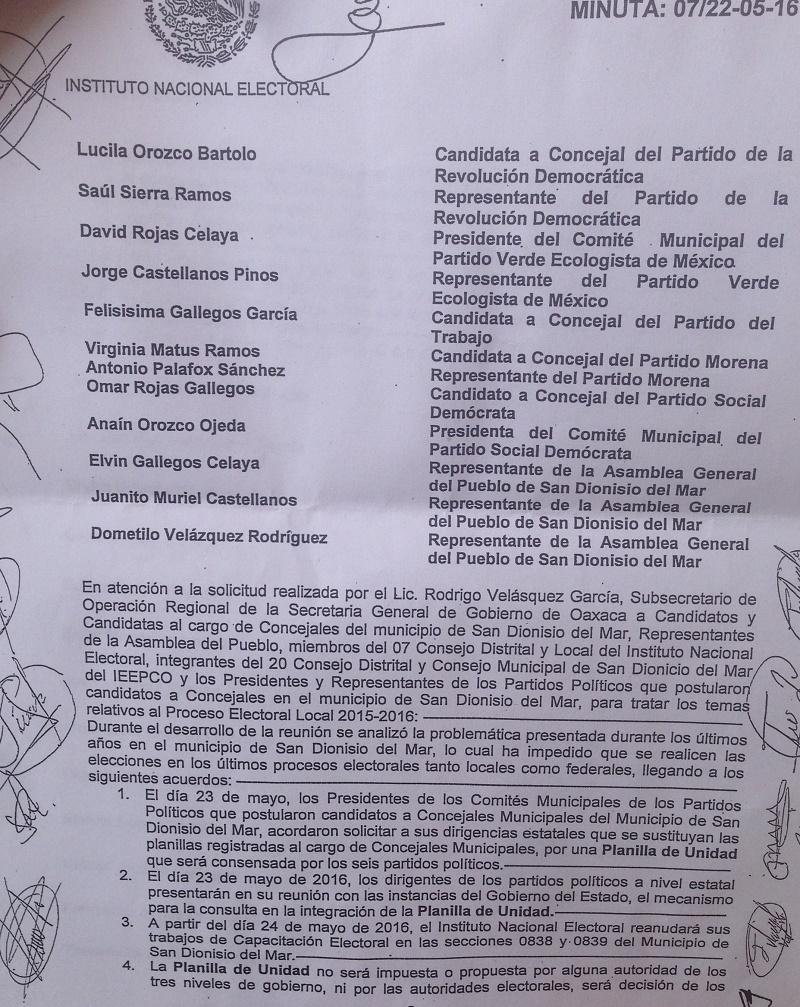 Candidatos renunciarán a sus partidos y crearán planilla única en San Dionisio del Mar