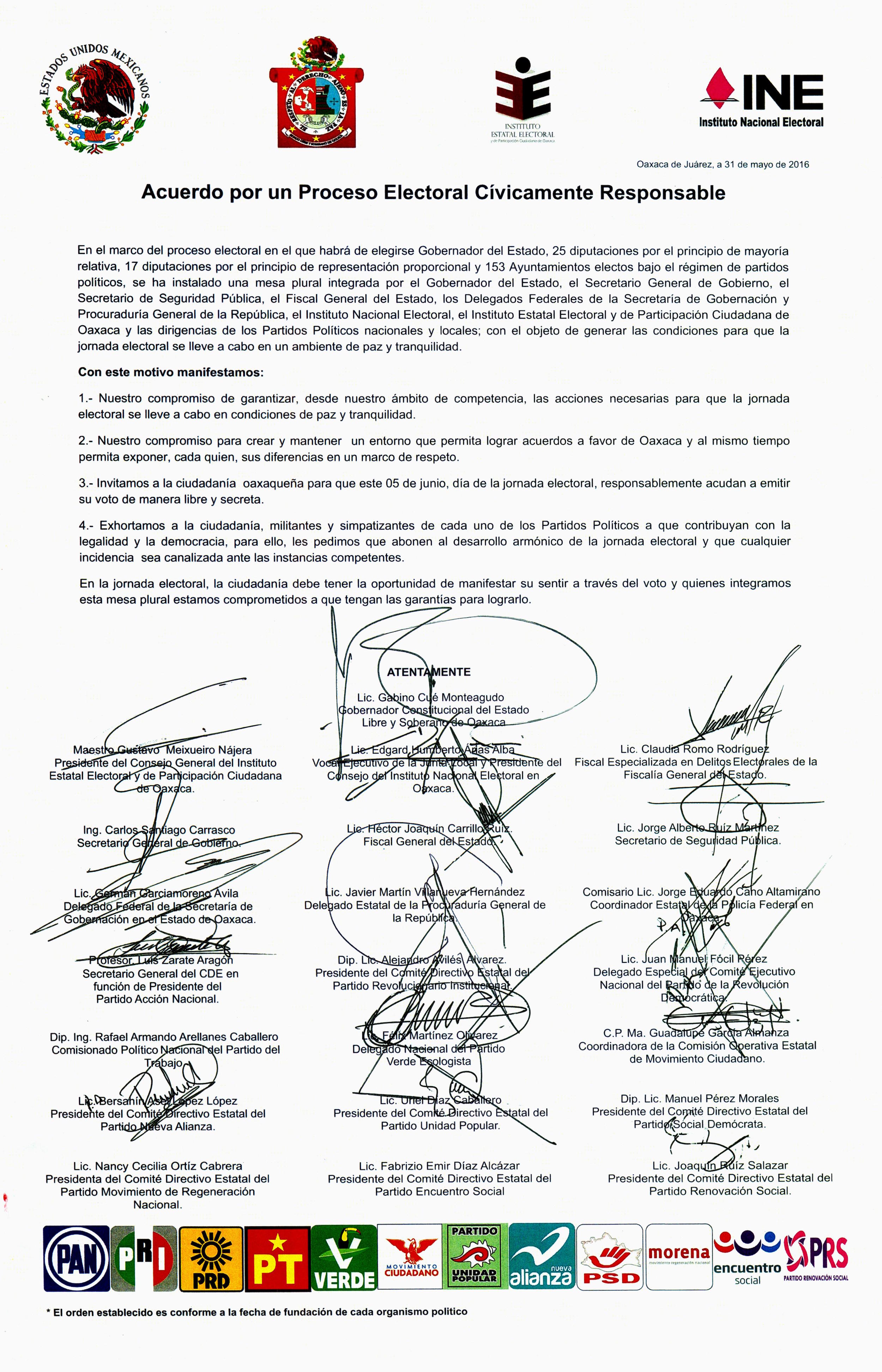 ACUERDO POR UN PROCESO ELECTORAL CIVICAMENTE RESPONSABLE