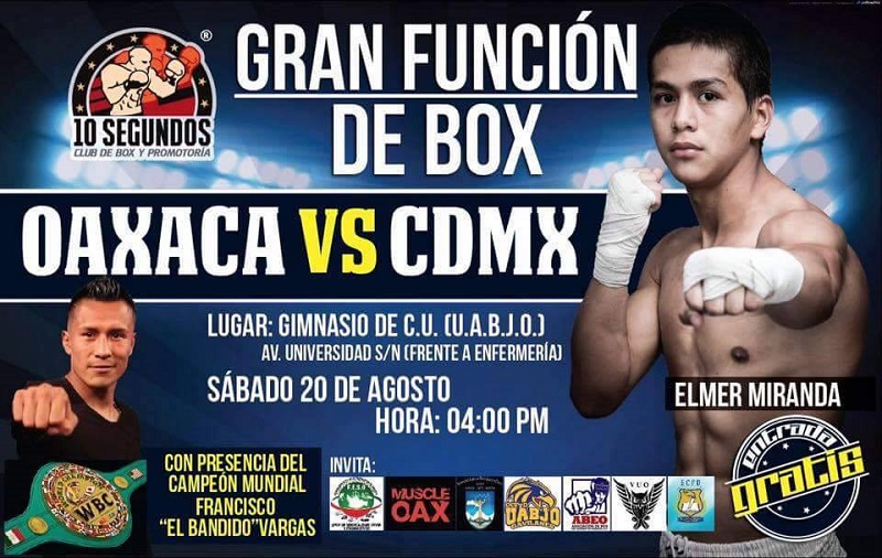El pugilista nacional Elmer Miranda ofrecerá función de box en el Gimnasio de la UABJO