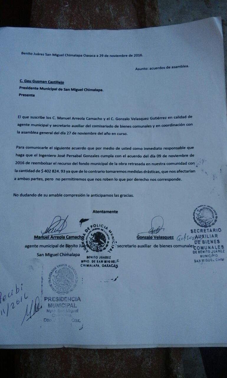 Exigen comuneros de Chimalapa devolución de recursos para obras