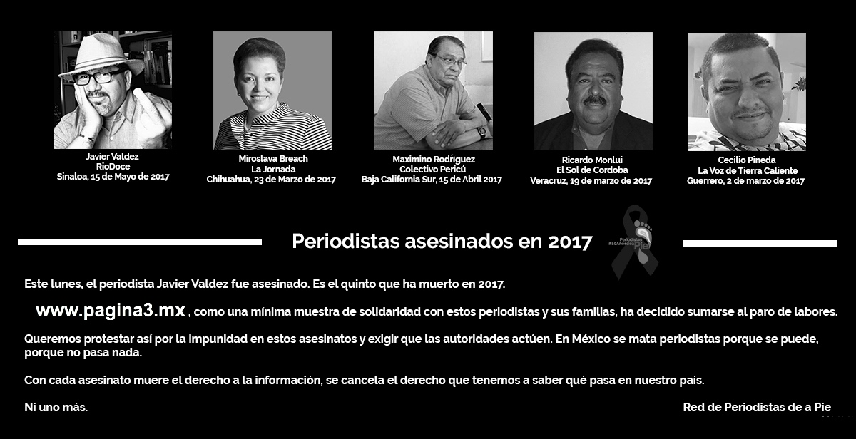 pagina3.mx se une al paro de labores por el asesinato de Javier Valdez