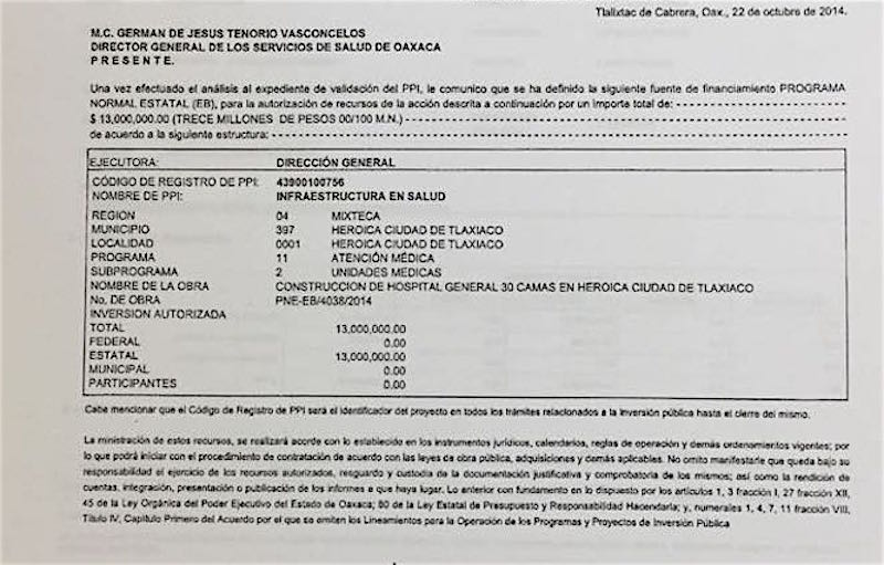 Tenorio desapareció 13 mdp para Hospital de Tlaxiaco; provenían de Emisiones Bursátiles
