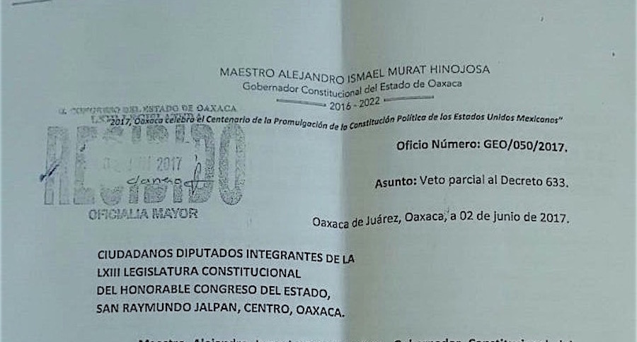 Por inconstitucional, Murat veta parcialmente Reforma Electoral aprobada por LXIII Legislatura