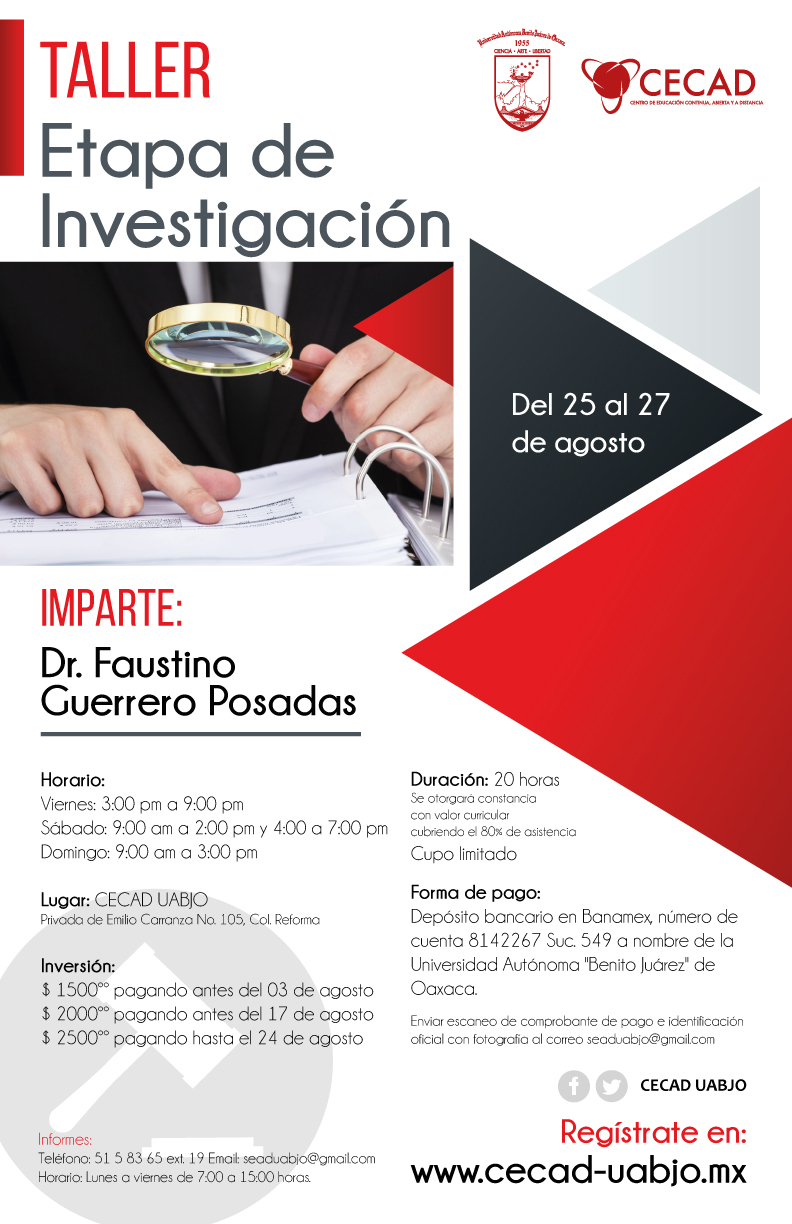 Abiertas inscripciones al taller Etapa de Investigación