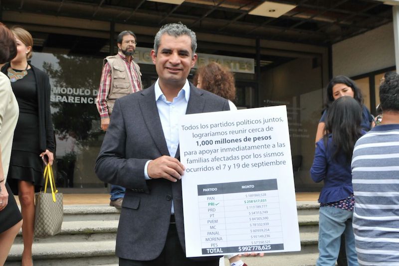 El PRI propone cero dinero público a los partidos y cero diputados y senadores plurinominales en apoyo a los damnificados y la reconstrucción nacional