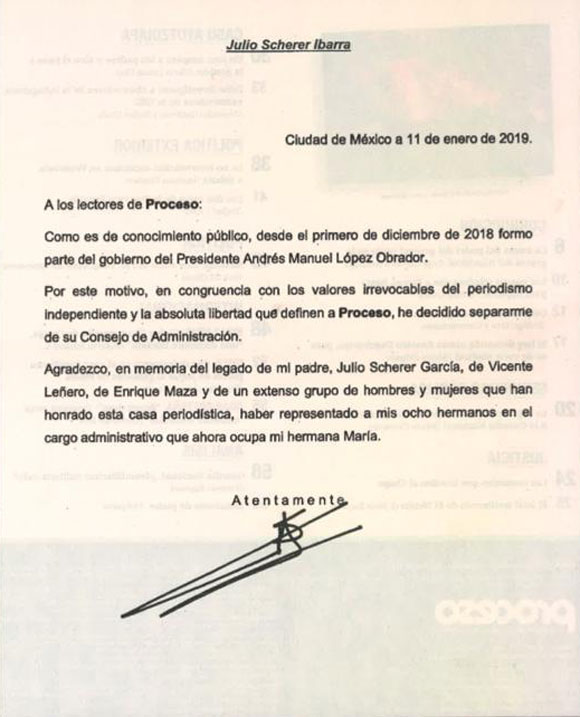 Como un gesto de congruencia Julio Scherer sale de Proceso
