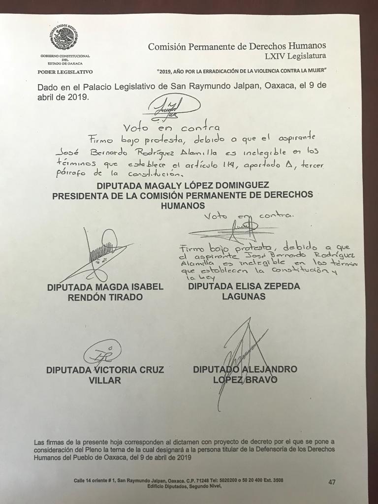 Con 3 votos a favor y 2 en contra Comisión de DDHH del Congreso elige terna para @DDHPO: @YesicaS53127681, José Jiménez y Rodríguez Alamilla