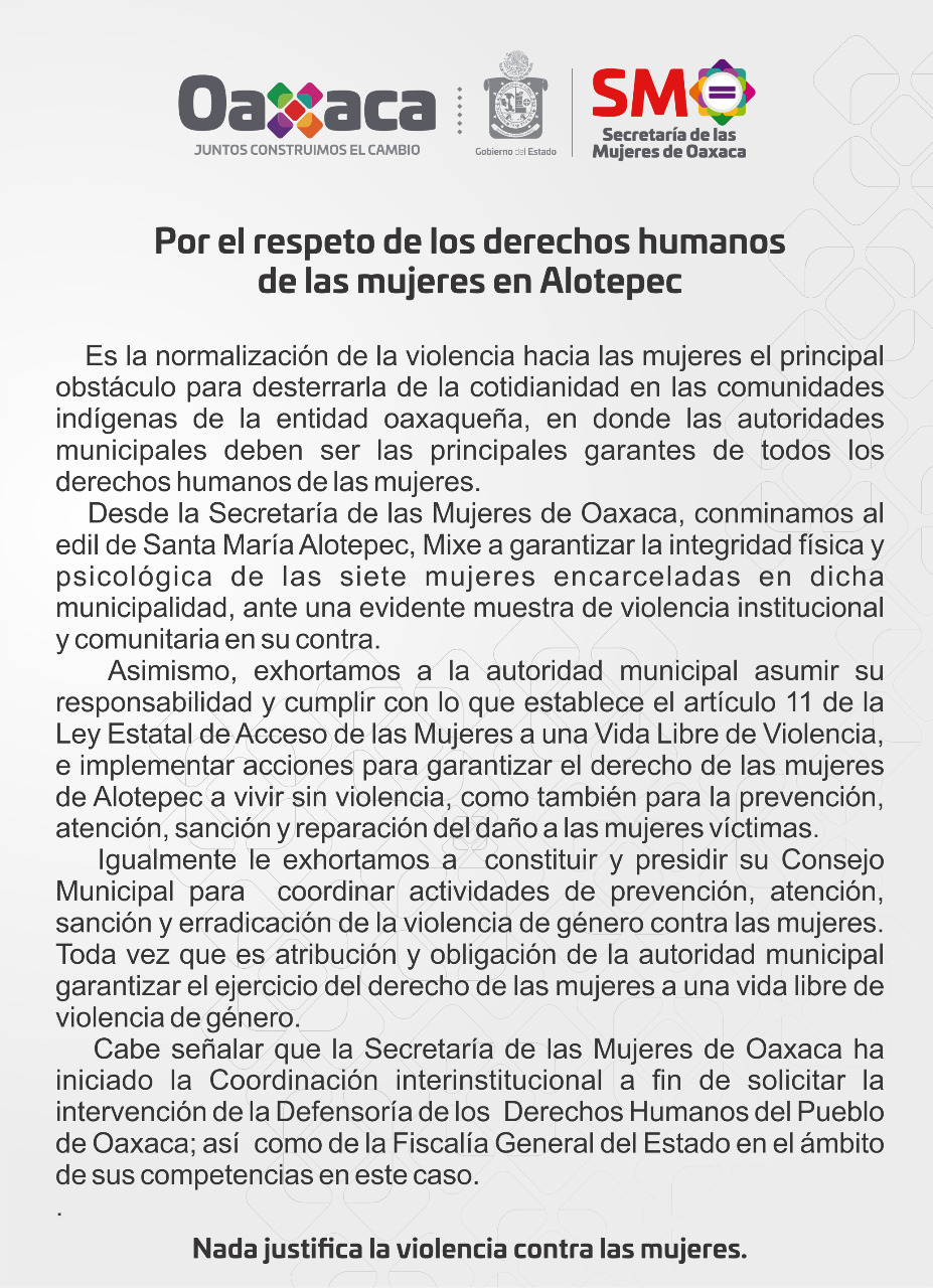 Por el respeto de los derechos humanos de las mujeres en Alotepec