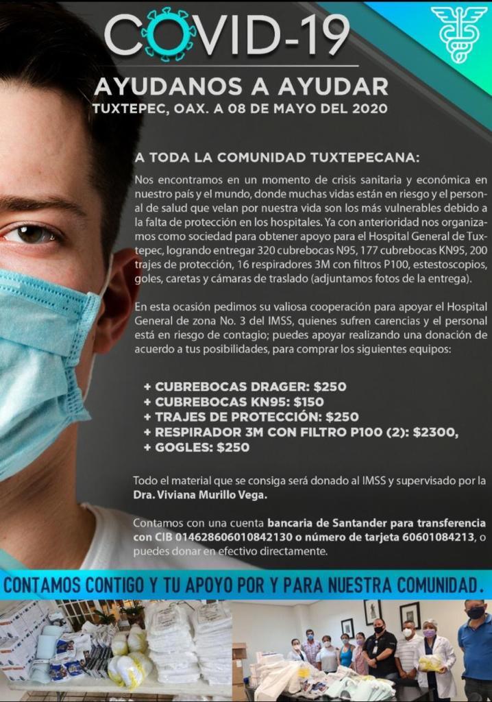 En Tuxtepec, sociedad hace trabajo del gobierno por carencia de equipo médico ante COVID-19