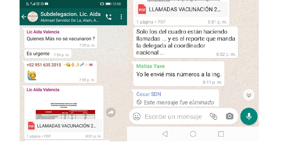 Filtran chat que revela desvío de vacunas de subdelegada Bienestar en Oaxaca para “servidores de la nación”