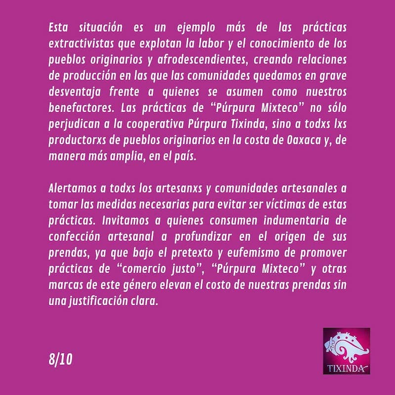 Artesanas acusan de revendedora y usurpadora a la marca «Púrpura Mixteco”; plagia sus prendas