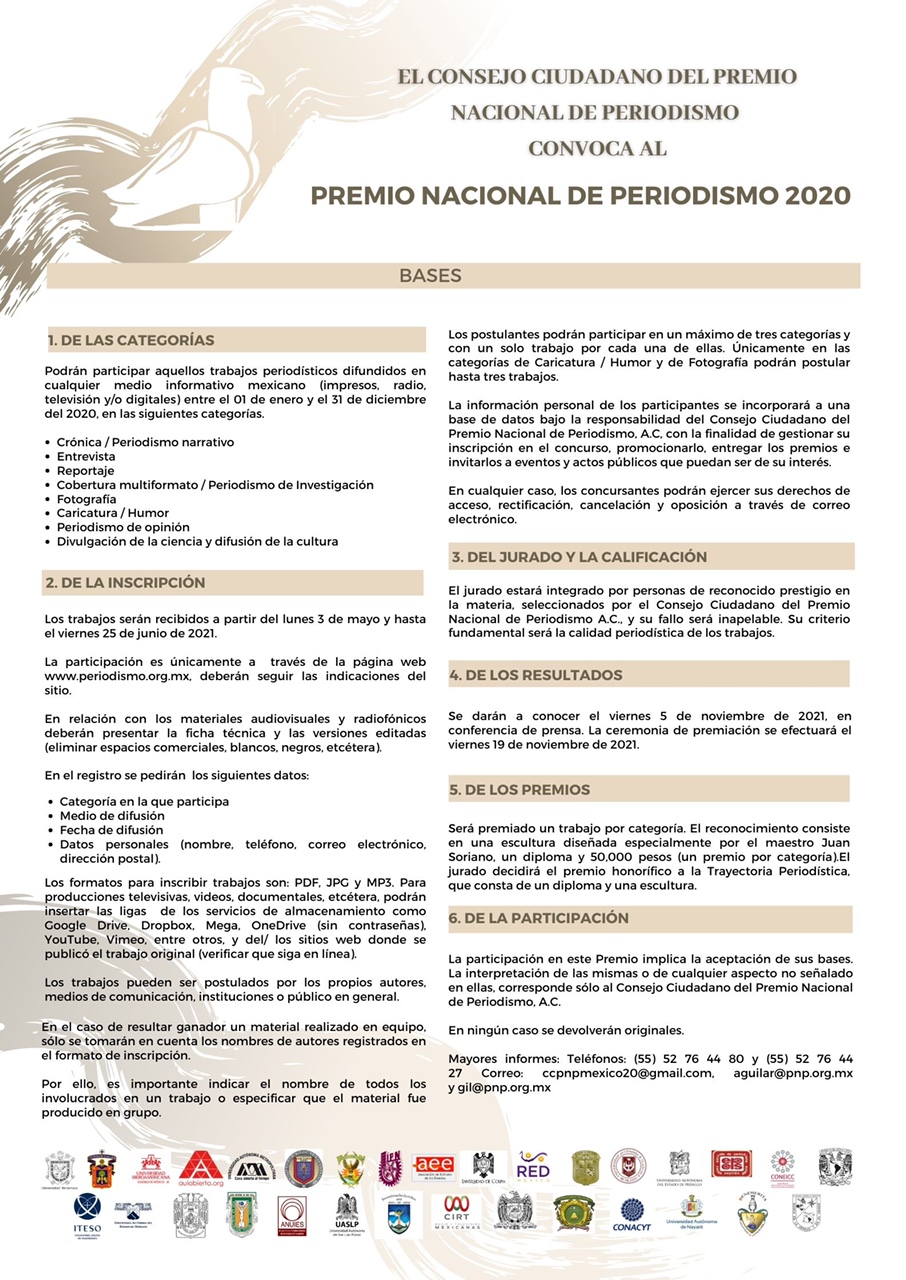 La UABJO convoca a participar en el Premio Nacional de Periodismo 2020