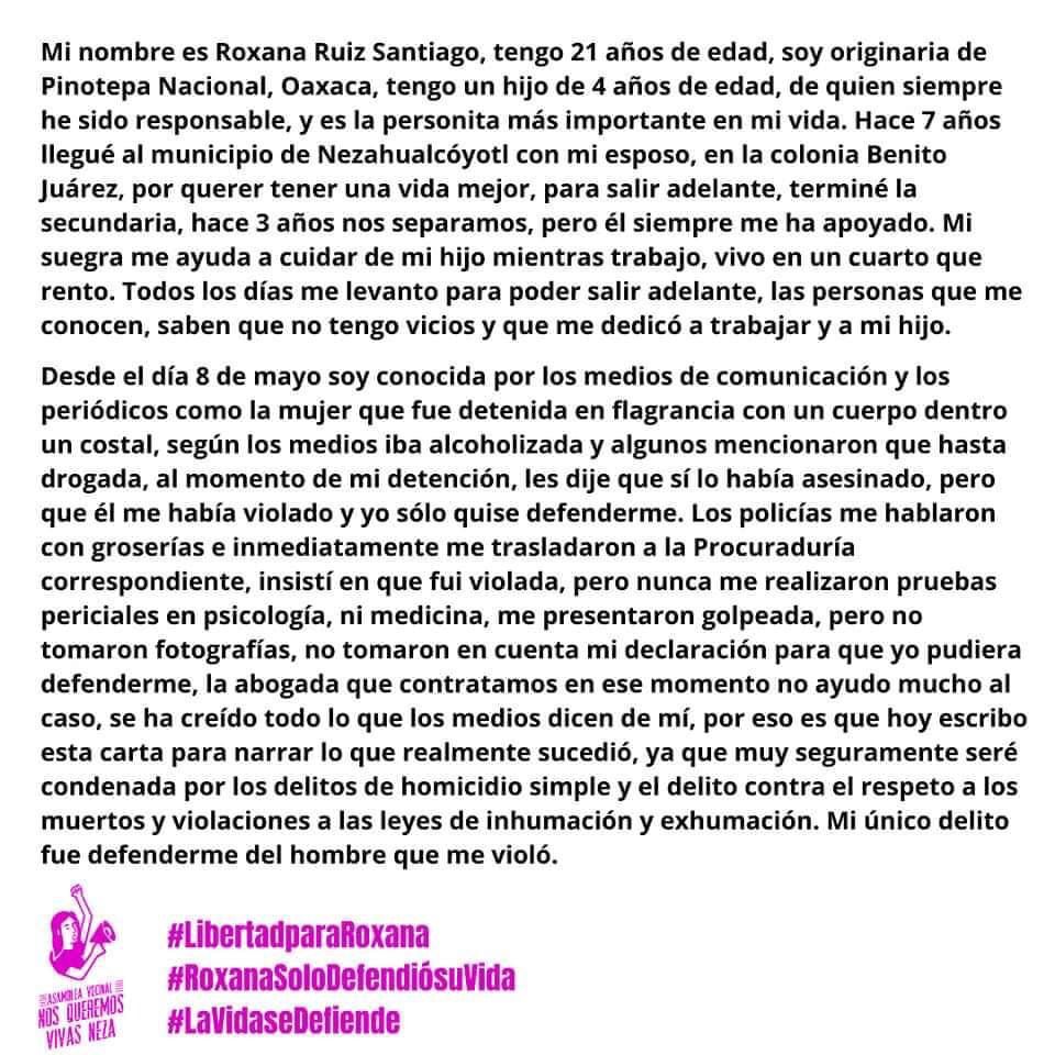 Libertad para la oaxaqueña Roxana, claman colectivas tras su encarcelamiento por legítima defensa