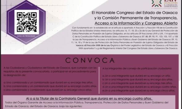 Lista convocatoria para elegir 5 nuevos Comisionados de Órgano de Transparencia de Oaxaca, Consejo Ciudadano y Contraloría