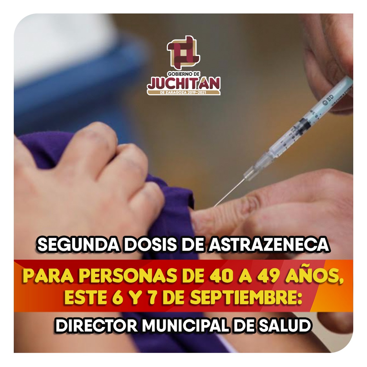 Segunda dosis de AstraZeneca para personas de 40 a 49 años, este 6 y 7 de septiembre: director municipal de Salud