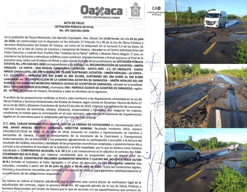 Las lluvias exhiben a CAO con obras de mala calidad; dos carreteras hechas calabaza por un costo total de $42.59 mdp