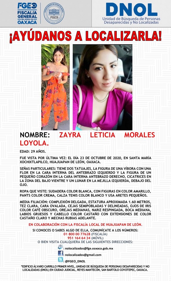 “Salió a cancelar un pedido de hamburguesas y nunca regresó”; Zayra Leticia lleva un año desaparecida en Oaxaca