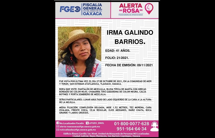 Emiten Alerta Rosa por desaparición de defensora de los bosques en la Mixteca