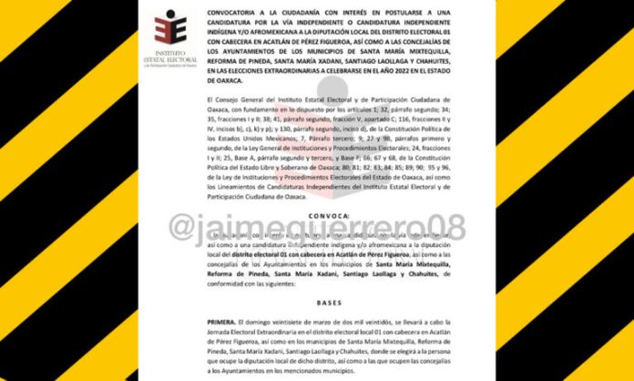 Va la elección extra de diputación vacante y concejalías en 5 municipios de Oaxaca