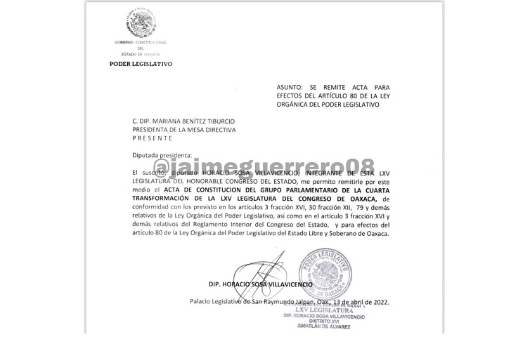 En plena elección de Gubernatura de Oaxaca, se rebelan diputados de Morena; conforman “Grupo” Parlamentario de la 4T
