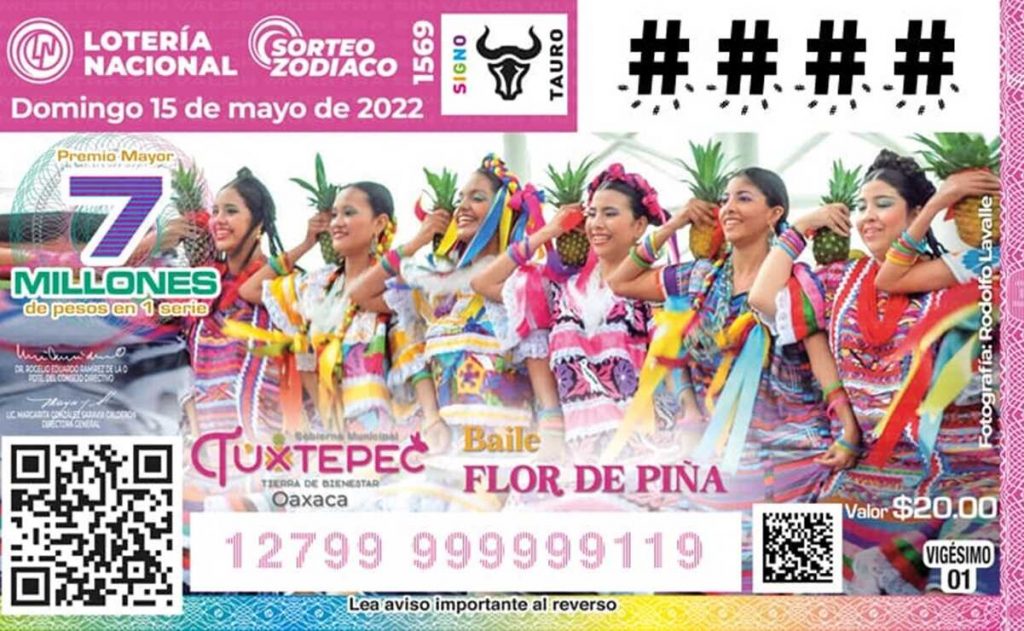 Lotería Nacional presenta billete conmemorativo de Flor de Piña, bailable emblema de Tuxtepec