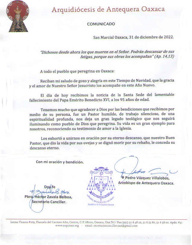 Mensaje del Arzobispo