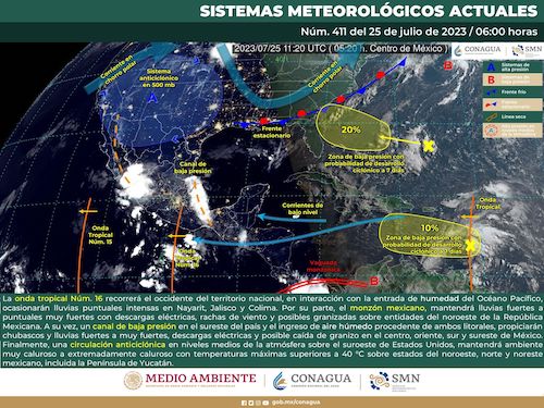 Onda tropical número 16 dejará lluvias moderadas a fuertes en el estado