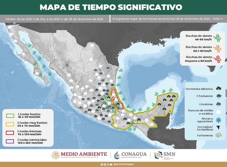 Lluvias puntuales intensas en Veracruz, Oaxaca, Chiapas y Tabasco: SMN