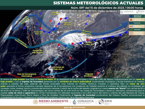 Frente frío número 17 ingresa al Golfo de México