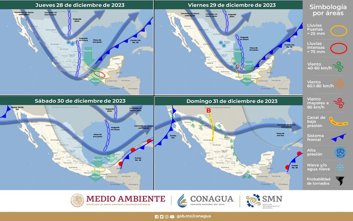 Emiten alertamiento por desplazamiento del frente frío número 19