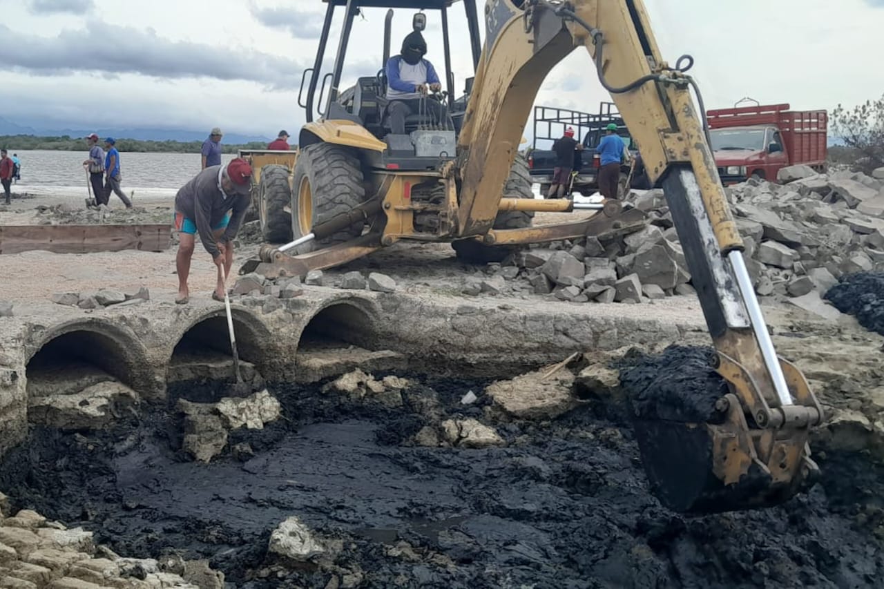 Ayuntamiento y pescadores juchitecos desazolvan entradas de lagunas para estimular producción de camarón