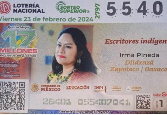 Por visibilizar el diidxazá, dedican billete de Lotería a la poeta zapoteca Irma Pineda
