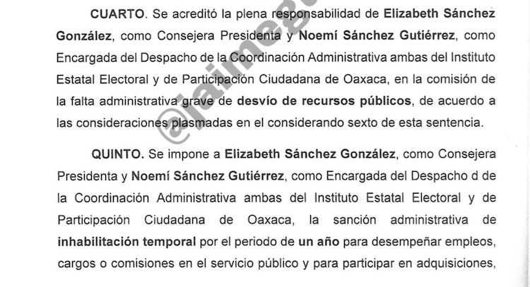Tribunal inhabilita de la función pública a Elizabeth Sánchez, presidenta del IEEPCO