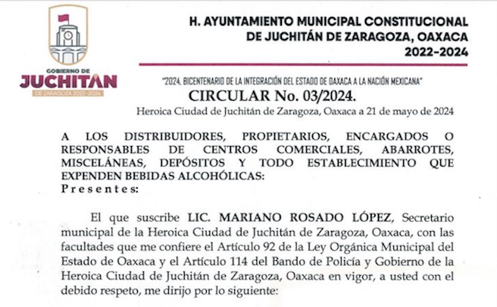 Ley Seca en Juchitán por elecciones del 2 de junio