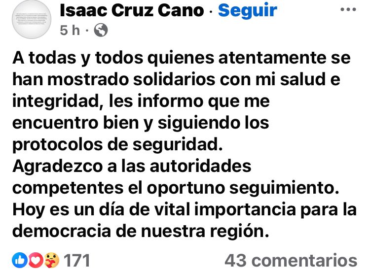 Disparan contra candidato a diputado local Isaac Cruz en Cacaotepec, Oaxaca