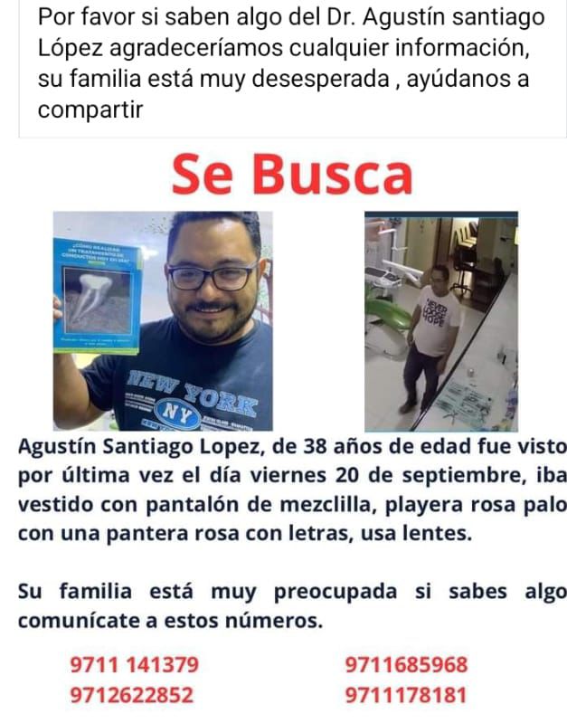 Desaparece dentista en Juchitán, Oaxaca; fue visto por última vez el viernes pasado
