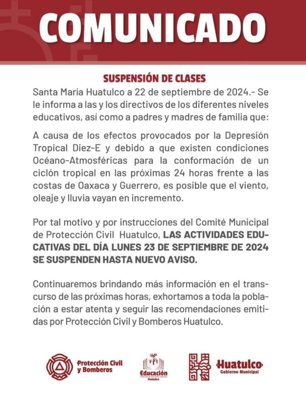 Suspenden clases en la Costa de Oaxaca, por Tormenta Tropical John