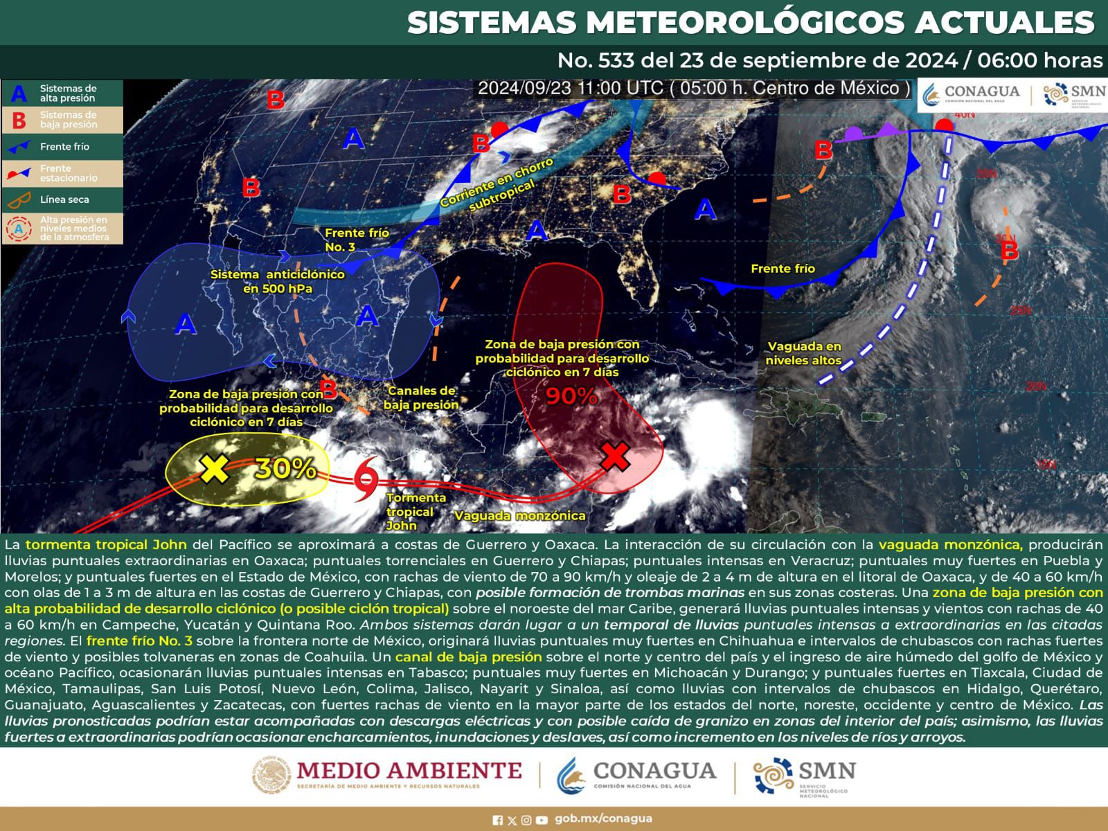 Tormenta tropical John dejará evento lluvioso en gran parte del estado
