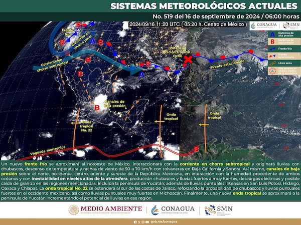 Este lunes continuarán las lluvias localmente fuertes en Oaxaca