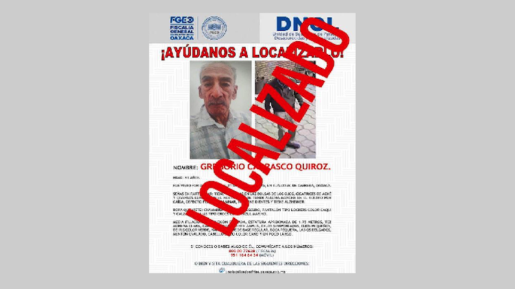 Logra Fiscalía localizar a anciano desaparecido en Tlalixtac