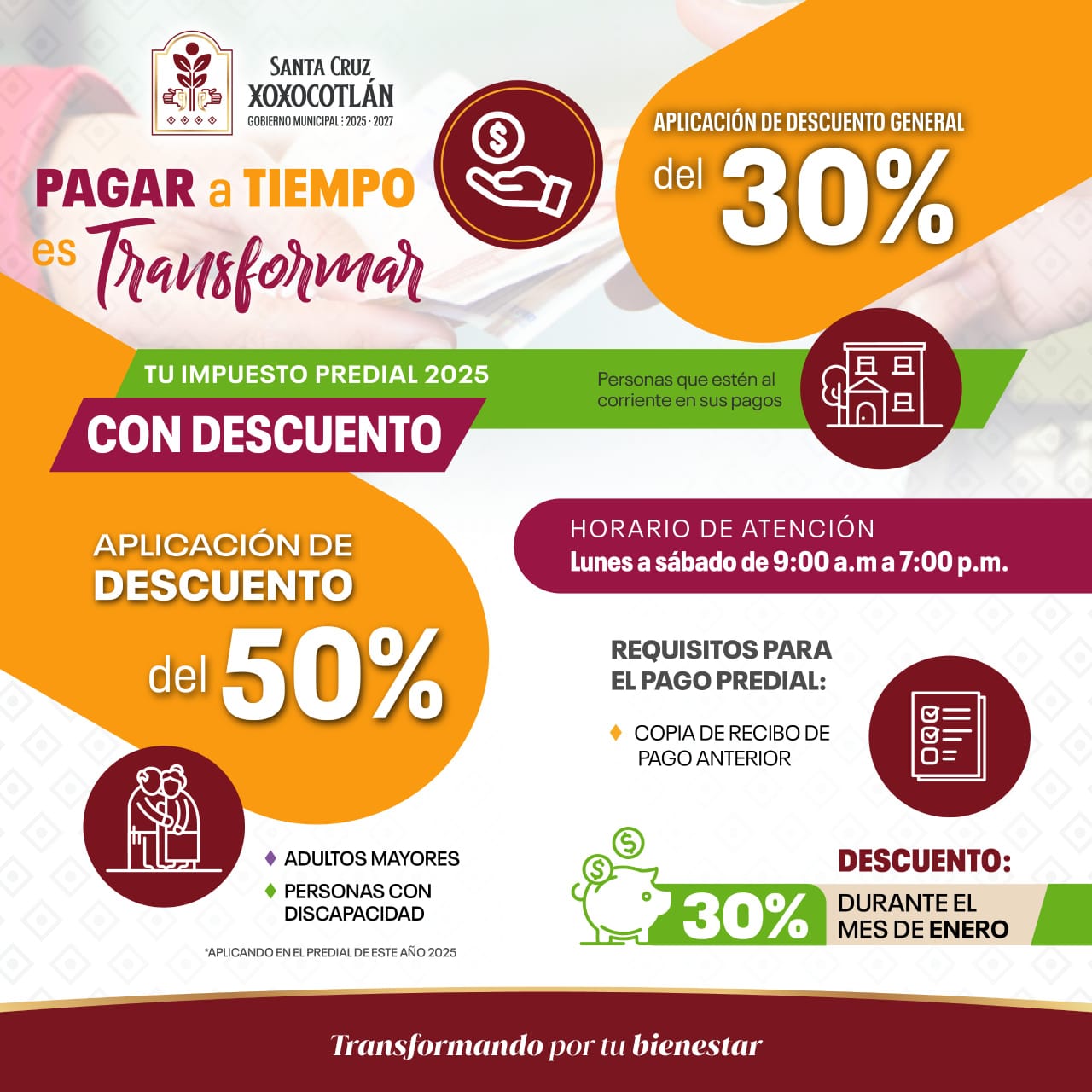 Anuncia Santa Cruz Xoxocotlán descuentos de hasta el 50% en el pago del predial